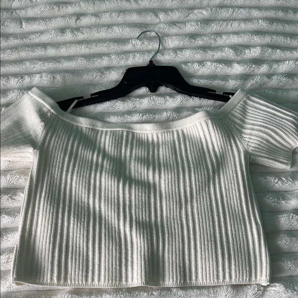 aerie White Ribbed Short Sleeve Crop Top - Picture 2 of 2